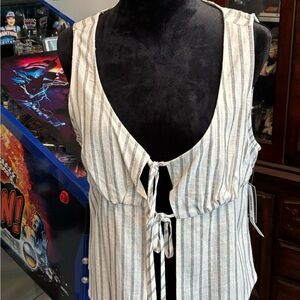 RD Style Kona Tie Front Striped Sleeveless Top